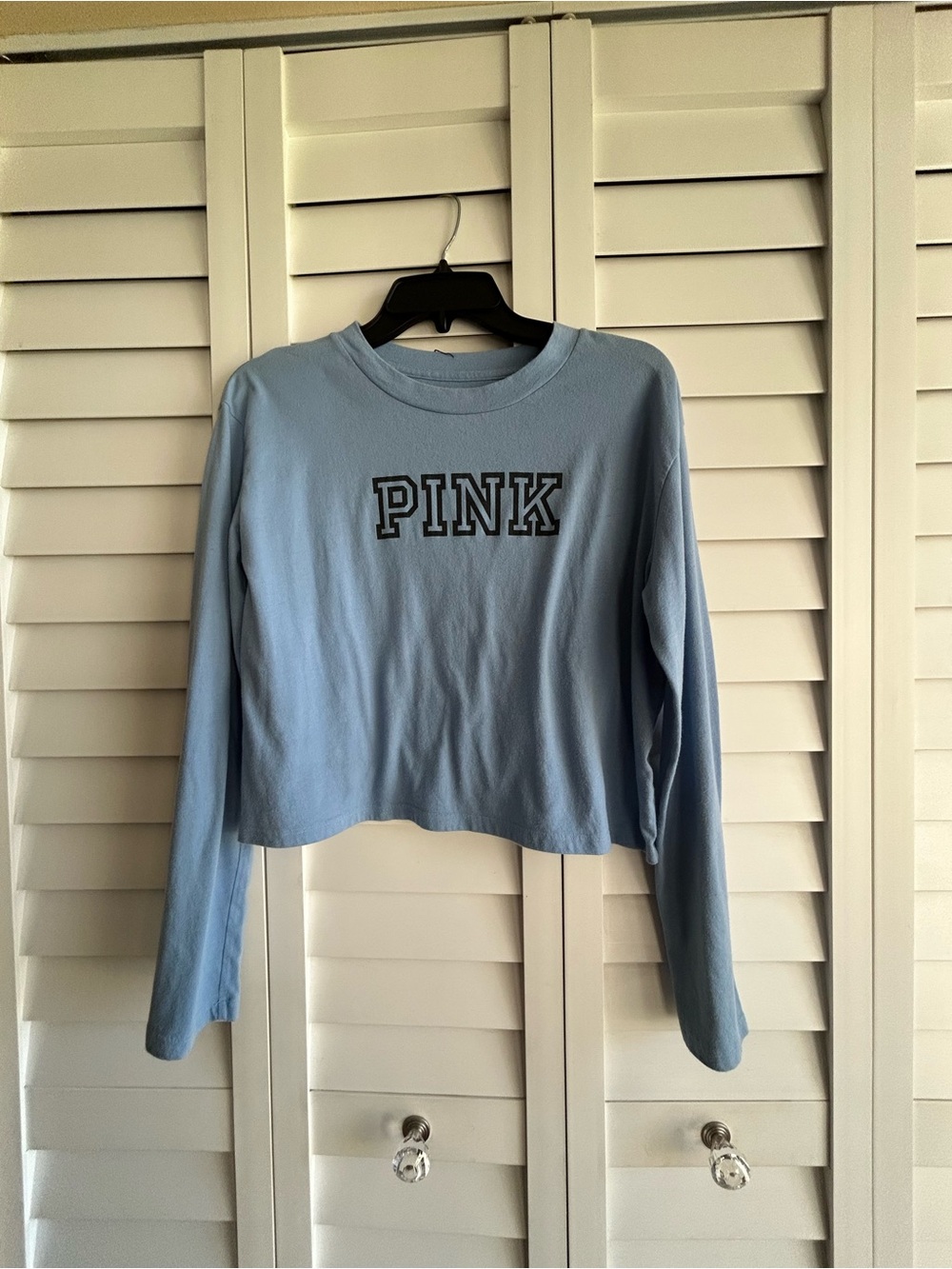 New PINK Victoria's Secret Light Blue Crewneck Long Sleeve Shirt.